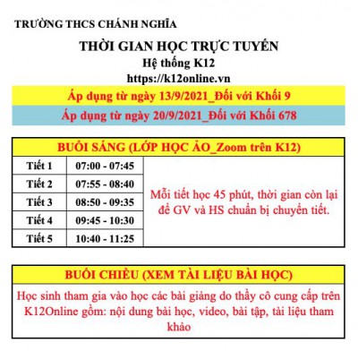 Thời khóa biểu năm học 2021-2022